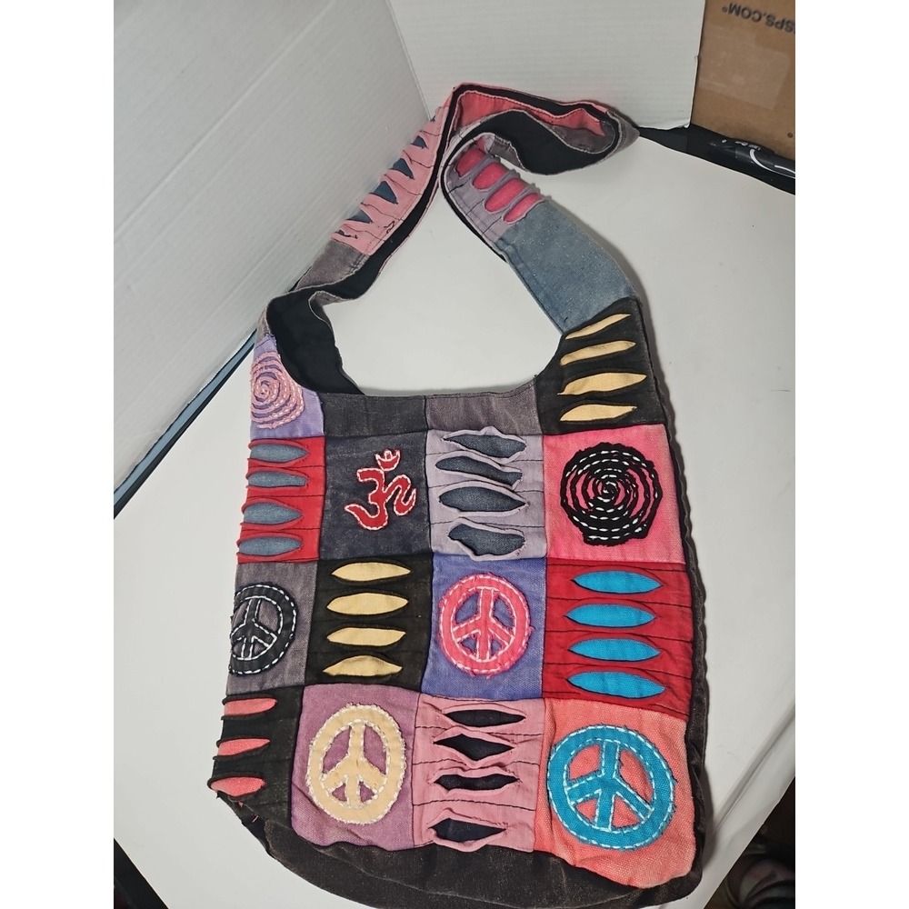 Colorful Patchwork Boho Hippie Hobo Shoulder Bag Festival Crossbody Peace Sign‎